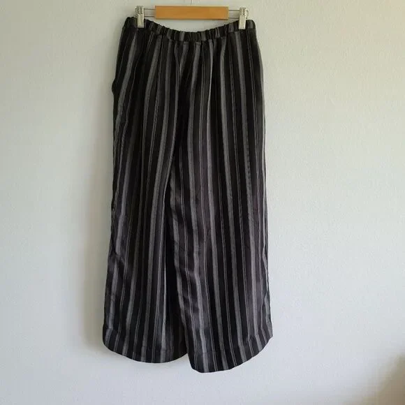 Alembika Black White Stripe Crop Pant Wide Leg Pull On Silky Size‎ Small NWT - Picture 8 of 12